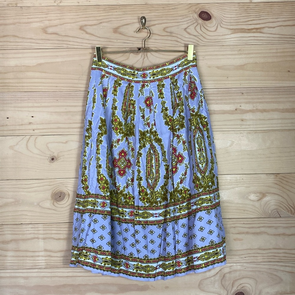 Anthropologie Lavender Midi Skirt with Gold & Red Paisley Print